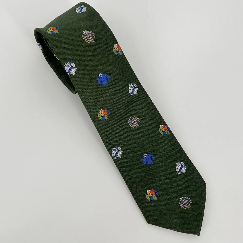 J. Crew Men's Rugby Pattern 100% Silk Tie Green Ludlow English Hand Stitched USA